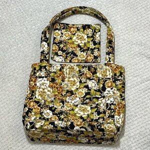 Handmade Floral Quilted Tote Bag Purse Black Gold White Green Gray Cottagecore